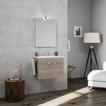 Mueble De Baño 60 Cm Roble Con Porta Toallas De Metal Suspendido | Square