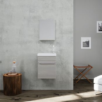 Mueble De Baño Colgado Ahorrador De Espacio 42cm Gris Efecto Madera | Smart