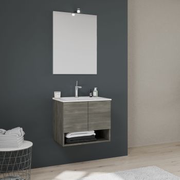 Mueble De Baño Suspendido De 60 Cm Con Puertas Y Estante En Gris Oscuro Venecia.