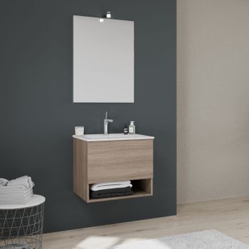 Mueble De Baño 60cm Con Cajón Y Compartimento Abierto Efecto Madera | Venecia