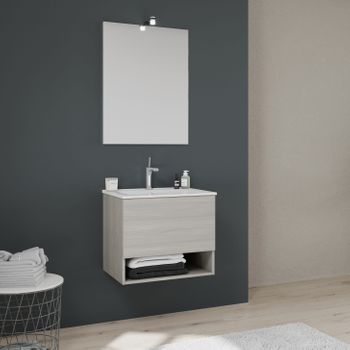 Móvil Lavabo Suspendido 60 Cm Gris Claro Efecto Madera | Venezia