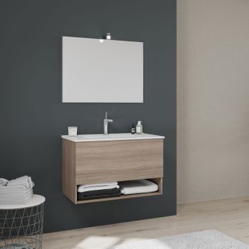 Mueble De Baño Con Cajonera, Compartimento Abierto De 80 Cm En Roble Natural | Venezia