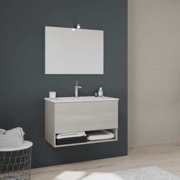 Mueble De Baño De 80 Cm Con Lavabo De Cerámica, Cajón Gris | Venecia