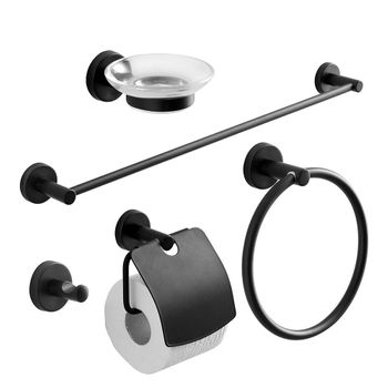 Set De 5 Accesorios De Pared Para El Baño En Negro Mate  | Necessary