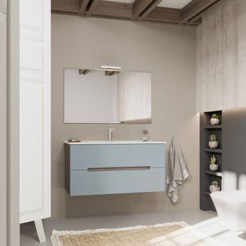 Mueble De Baño Color Azul Mate Y Roble Natural De 100 Cm | Magnolia