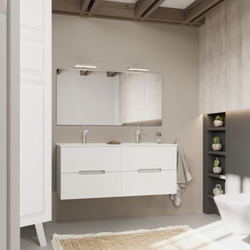 Mueble De Baño Blanco Y Gris De 120cm, Con 4 Cajones, Lavabo Doble | Magnolia