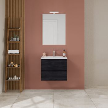 Mueble De Baño De 60cm Con Doble Cajón Roble Gris Oscuro | Berlin