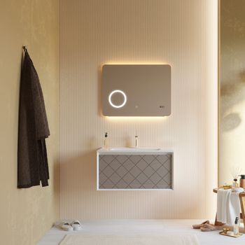 Mueble De Baño 80cm Gris Ceniza Y Espejo Led Táctil 80x60 | Miami