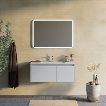 Mueble De Baño Suspendido 100cm Blanco Mate Espejo Led 100x70 | Monaco