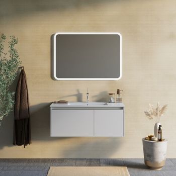 Mueble De Baño Gris Claro Mate 100cm, Lavabo, Espejo Led | Monaco