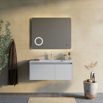 Mueble De Baño Suspendido 100cm Blanco, Espejo Touch Led Y Reloj | Mónaco