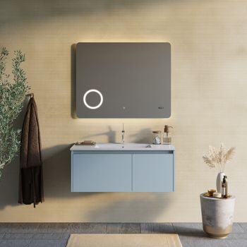 Composición De Baño Suspendida 100cm Celeste Mate, Lavabo De Cerámica | Mónaco