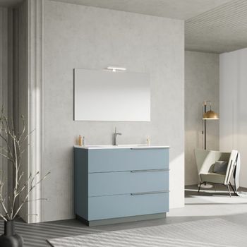 Mueble De Baño De Pie 100cm Azul Cielo, Espejo 100x60 Con Lámpara| New York