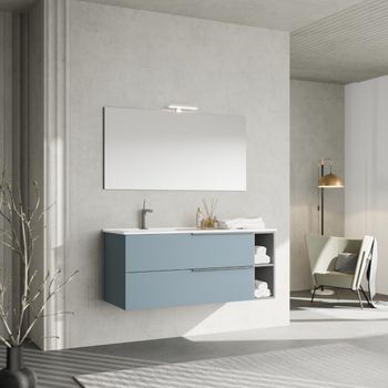 Mueble De Baño De 120 Cm. Montado En La Pared Con 2 Cajones Azul Cielo Y Compartimento Abierto | New York