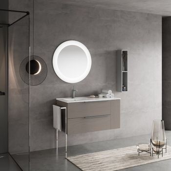 Mueble De Baño De Pared 100cm Gris Ceniza Cajones Compartimento Lateral  | New York