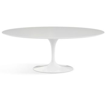 Mesa Tulipán Oval Blanca Mate Con Base Blanca Brillante 180 Cm