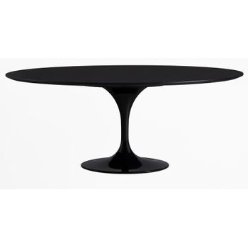 Mesa Tulipán Oval Negra Mate Con Base Negra Brillante 180 Cm