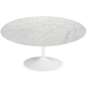 Mesa Tulipán Redonda, 110 Cm, Mármol Negro, Base Negro Mate-bandeja Mármol Blanco De Carrara-diámetro 130 Cm-color De Los Pies Blanco Mate