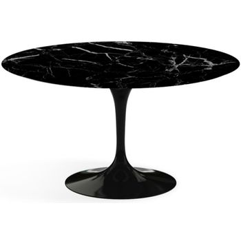 Mesa Tulipán Redonda, 110 Cm, Mármol Negro, Base Negro Mate-bandeja Mármol Negro De Marquinia-diámetro 140 Cm-color De Los Pies Negro Brillante