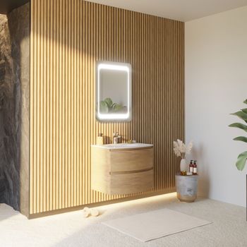 Mueble De Baño Curvo De 70cm Roble Miel Con Lavabo De Resina| Los Angeles