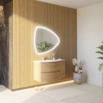 Mueble De Baño Curvado De Roble Miel De 105 Cm Con Espejo Abatible | Los Angeles