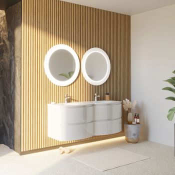 Mueble De Baño Curvo De Pared 140 Cm Blanco Brillo Con 2 Espejos Led | Los Angeles