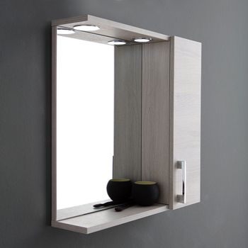 Espejo Con Mueble Alto De Roble Gris Efecto Madera Derecho Y Foco Led 58cm