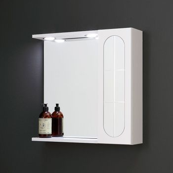 Espejo De Baño Inglesina Blanca Con Estante Inferior, Mueble De Pared Derecho Y Foco Led