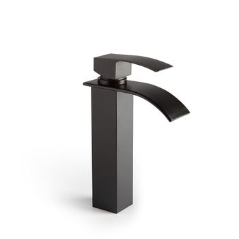 Grifo De Cascada Nardis Con Caño Alto Para Lavabo Negro Mate