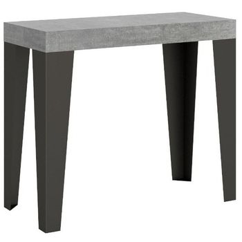 Consola Extensible Gris Hormigón Con Patas De Metal Antracita, 8 Plazas, 40 A 196 Cm Faye