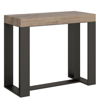 Consola Extensible De Madera Clara Con Patas De Metal Antracita, 8 Plazas, De 40 A 196 Cm Fonja