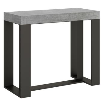 Consola Extensible Gris Hormigón Con Patas De Metal Antracita, 8 Plazas, 40 A 196 Cm Fonja