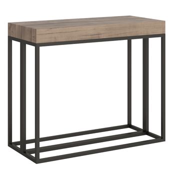 Consola Extensible Evitra De Madera Clara Con Patas De Metal Antracita, 8 Plazas, De 40 A 196 Cm