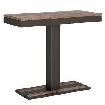 Consola Extensible De Madera Clara Con Patas De Metal Antracita, 14 Plazas, De 40 A 300 Cm Cali