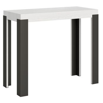 Consola Extensible De Fresno Blanco Con Patas De Metal Antracita, 8 Plazas, De 40 A 196 Cm Liva