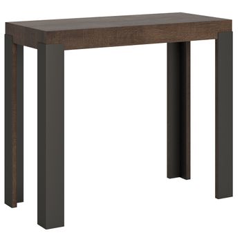 Consola Extensible De Madera Oscura Con Patas De Metal Antracita, 8 Plazas, De 40 A 196 Cm Liva