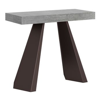 Consola Extensible Gris Hormigón Con Patas De Metal Antracita, 14 Plazas, De 40 A 300 Cm Diana