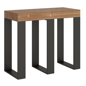 Consola Extensible De Abeto Macizo Oscuro Con Patas De Metal Antracita, 14 Plazas, De 40 A 290 Cm Pirina-versión Premium