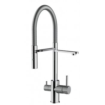 Grifo De Cocina 3vías Cromado - Muelle Flexible Y Ducha 2 Chorros