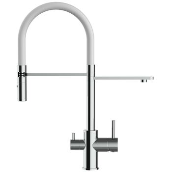 Grifo De Cocina 3vías - Caño Flexible Blanco Y Ducha 2 Chorros