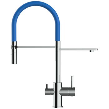 Grifo De Cocina 3vías - Caño Flexible Azul Y Ducha 2 Chorros