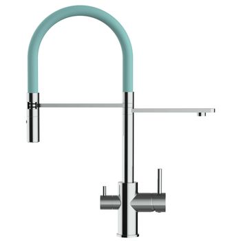 Grifo De Cocina 3vías - Caño Flexible Turquesa Y Ducha 2 Chorros