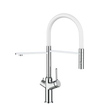 Grifo De Cocina 3vías - Caño Flexible Blanco Y Ducha 2 Chorros