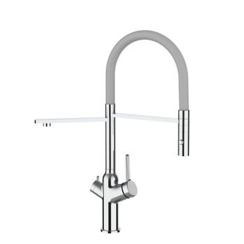 Grifo De Cocina 3vías - Caño Flexible Gris Y Ducha 2 Chorros