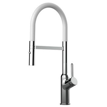 Grifo De Cocina Cromado - Caño Flexible Blanco Y Ducha 2 Chorros