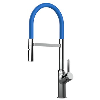 Grifo De Cocina Cromado - Caño Flexible Azul Y Ducha 2 Chorros