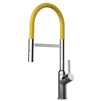 Grifo De Cocina Cromado - Caño Flexible Amarillo Y Ducha 2 Chorros