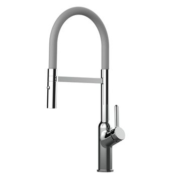 Grifo De Cocina Cromado - Caño Flexible Gris Y Ducha 2 Chorros