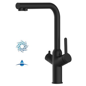 Grifo De Cocina 4vías Negro Para Sistemas Filtro Agua Caño Gira 360°