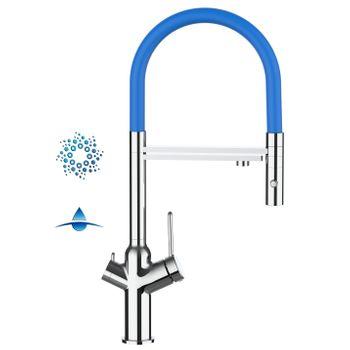 Grifo De Cocina 4vías - Caño Flexible Azul Y Ducha 2 Chorros